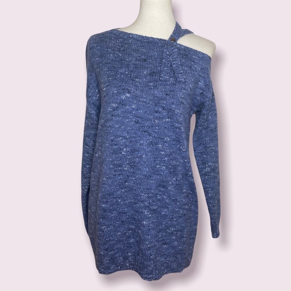 Soho Jeans Blue Heathered Off Shoulder Sweater